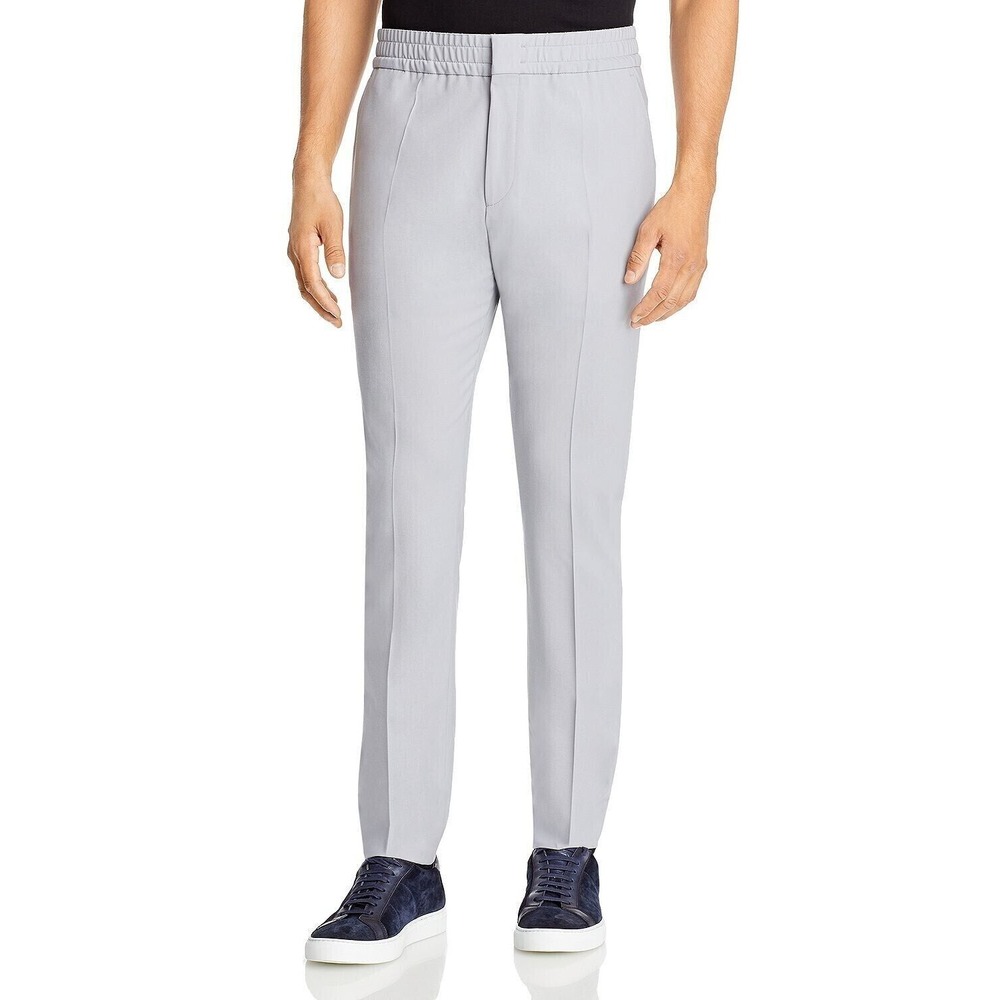 HUGO Boss Howard Mens Solid Slim Fit Drawstring Pants Silver Performance Size 30